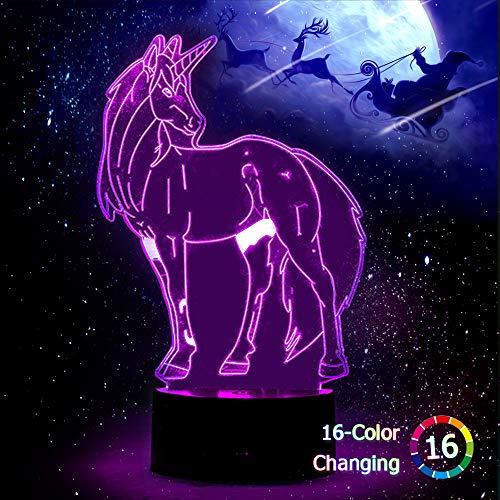 Premium Unicorn 3D Night Light,Unicorn Lamp,Decor LED Light Multi 7 Colors 3 Pattern Change,USB & Ba