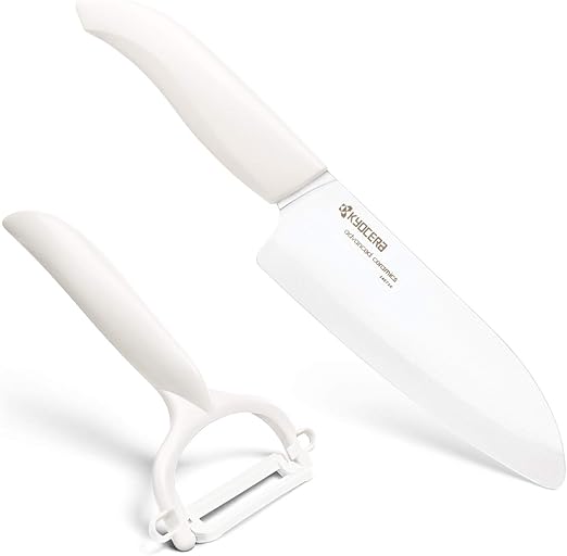 Amazon Com Kyocera Advanced Ceramic Revolution Series 5 1 2 Inch Santoku Knife And Y Peeler Set White Santoku Knives Kitchen Dining