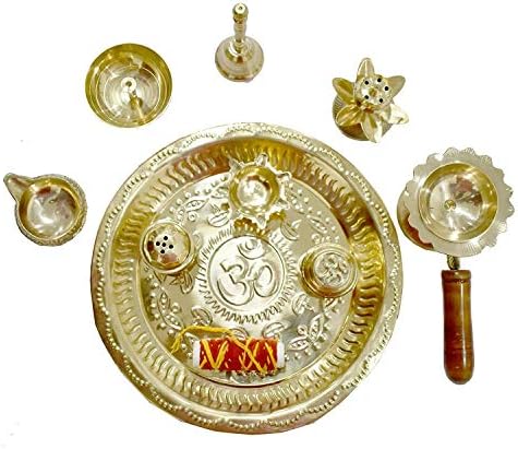 Giant Roots Gold Plated Brass Kuber Pooja Thali Set of 9 Pcs, Occasional Gift, Decorative Pooja Thali for Festival and Gift