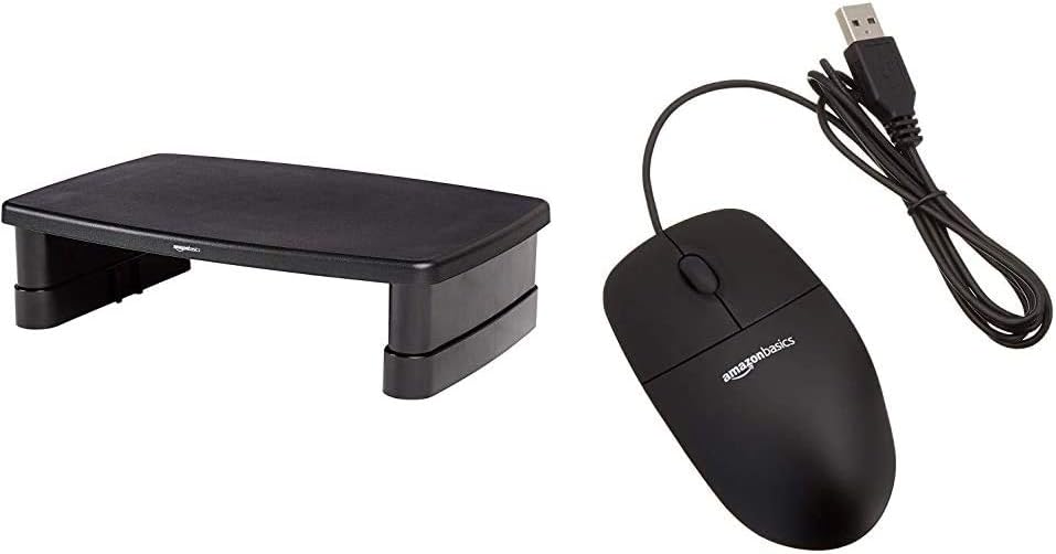 AmazonBasics Adjustable Monitor Stand & 3Button USB Optical Mouse