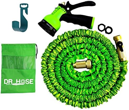 NEW 2017 DESIGN 25FT Expandable Hose Set with 8 Nozzle Sprayer &amp; Hanger - Bundled in cloth bag- Extra Strength Inner Tube, Strongest Garden Hose - TRIPLE Latex Core- Shut off Valve Solid Brass Ends
