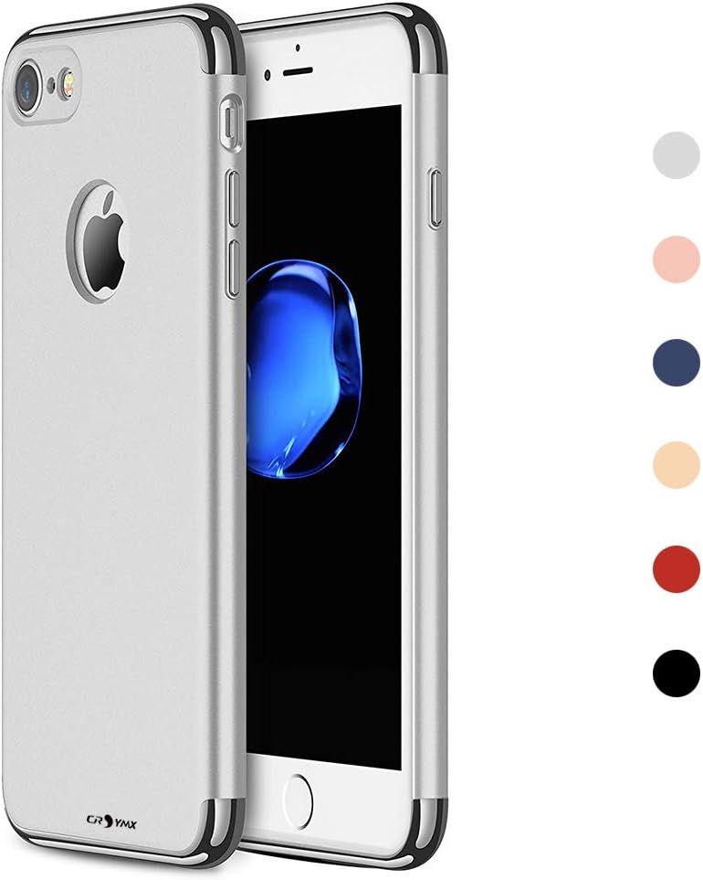 iPhone 7/8 Case, CROSYMX 3 in 1 Ultra Thin and Slim Hard Case Coated Non Slip Matte Surface with Electroplate Frame for Apple iPhone 7/8 (4.7'') - Silver