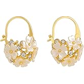 Basket-Shaped Gold Flower Earrings – Pearl Petals & Crystal Accents, Chic Dangle Jewelry Gift for Women