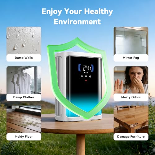 Home Dehumidifier Mould 3000 ml, Silent Timer 6/8/12 Hours (White) | Quiet, Thermal Detection, Intelligent Defrosting, Full Panel HD Screen, for Bathroom, Bedroom, Closet