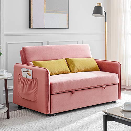 Merax Sleeper Couch, Small Velvet Sofa for Living Room or Bedroom