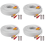 WildHD 4x200ft BNC Cable All-in-One Siamese Video and Power Security Camera Cable Extension Wire Cord with 2 Female Connetors for All HD CCTV DVR Surveillance System (200ft 4pack Cable, White)