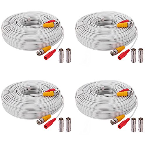 WildHD 4x200ft BNC Cable All-in-One Siamese Video and Power Security Camera Cable Extension Wire Cord with 2 Female Connetors for All HD CCTV DVR Surveillance System (White)