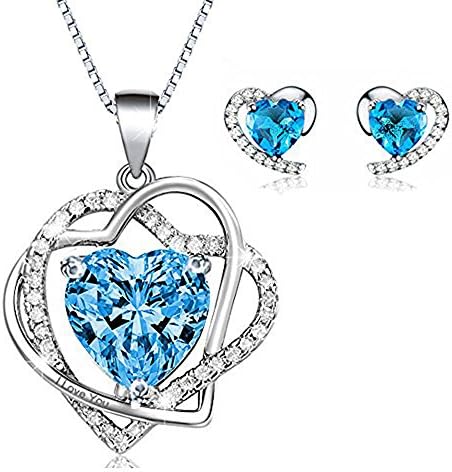 findout ladies Amethyst red pink blue white Crystal Heart Silver pendant Necklace + earring,for women girls.