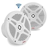 6.5 Inch Dual Marine Speakers - Waterproof Bluetooth Compatible 2-Way Coaxial Range Amplified Audio Stereo Sound System Wireless RF Streaming 600 Watt Power - 1 Pair - PLMRF65MW (White)