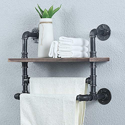 Industrial Pipe Bathroom Shelves Wall Mounted,Towel Rack with 2 Towel