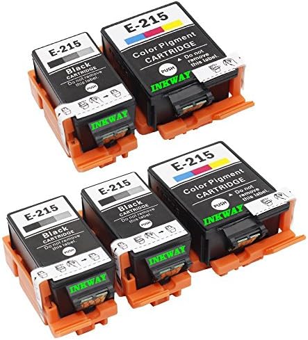 INKWAYW Replacement 215 T215 T215120 T215530 Ink Cartridge (3 Black, 2 Color) - 5 Pack For WF-100 printer