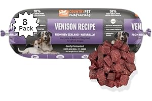 CountryPet Naturals New Zealand Frozen Dog Rolls Venison, Pasture-Raised & Free-Range, Gently Pasteurized Raw Dog Food, Protein-Rich, Natural & Healthy (8 Rolls/case)