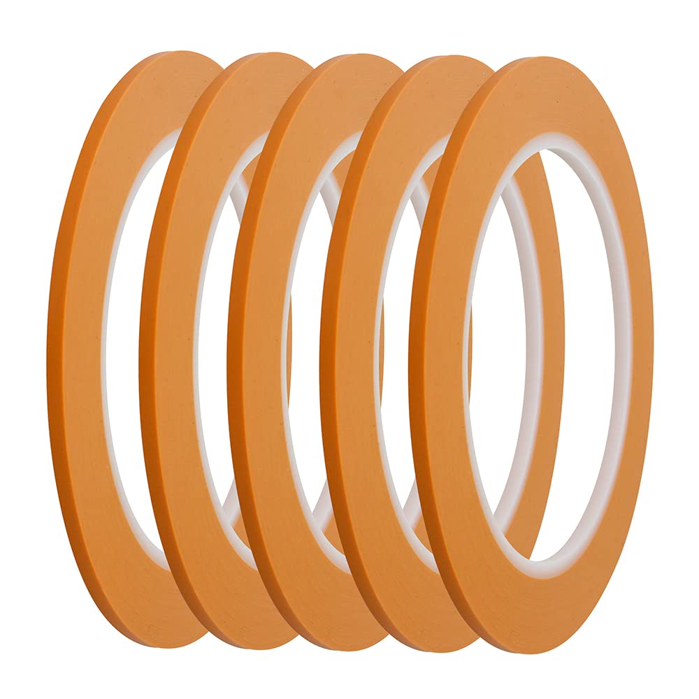 JINBING Vinyl Fine Line Fineline Automotive Pinstriping Masking Tape Painter Tape for Curves Orange (3mm 5Roll)
