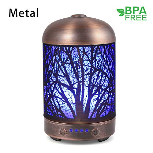 Essential Oil Diffuser COOSA 100ml Metal Ultrasonic Aroma Diffuser Cool Mist Humidifier Aromatherapy Diffusers with Color Changing Light Auto Shut-off for Baby Home Office Spa Yoga