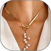 Vintage Baroque Pearl Lariat Pendant Necklace for Women,Vintage Bohemian Herringbone Statement OT Buckle Necklace,Personalized Trendy Jewelry Accessories