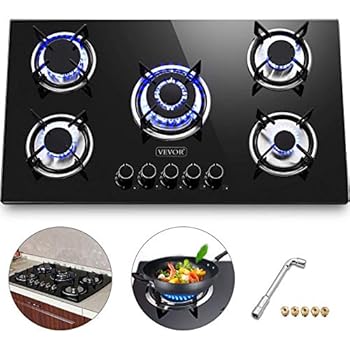 Happybuy 36x21 inches Built in Gas Cooktop 5 Burners Gas Stove Cooktop Tempered Glass Cooktop Gas Hob With Liquid Propane Conversion Kit Thermocouple Protection and Easy to Clean