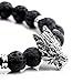 Jovivi 4pcs Men Women 8mm Mix-Style Silver Plated Natural Black Lava Rock Stone Energy Beads Stretch Diffuser Bracelets