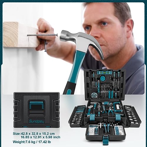 Sundpey Tool Box 379 Pieces, Tool Box Filled with Drawer, General Tool Set, Household Tool Box Tool Set for Household Repairs and DIY, Blue