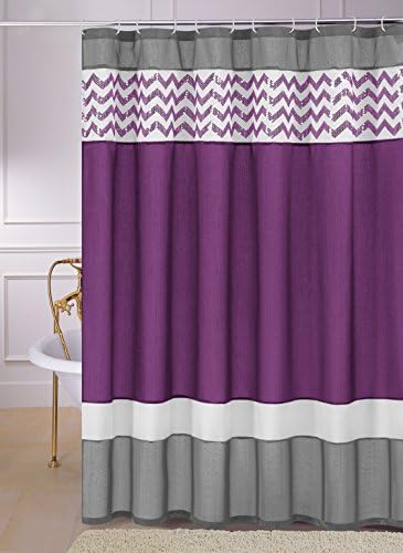 Luna Sequin Chevron Zig Zag Fabric Shower Curtain (purple) by CHD