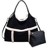 CORIOS Women Suede Tote Shoulder Bag with Lamb Wool Vintage Crossbody Large Handbag with Coin Purse 2pcs Set