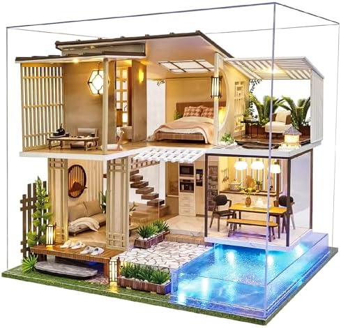 Spilay Diy Miniature House Kit with Furniture, Wooden Mini Doll