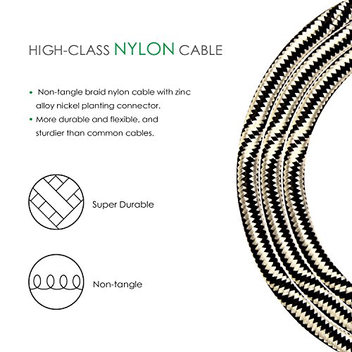 Mugig Professional Cable for Guitar / Bass/ Electronic Organ -10 ft / 3m Instrument Cable 1/4’’ (6.35mm) Upgraded Type Tweed Braid Jacket Zinc Alloy Nickel Planting Golden & Black Style