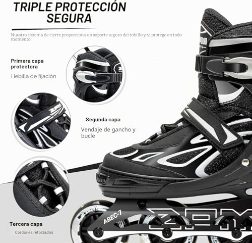 2PM Sports Adjustable Inline Skates for Girls and Boys Women Men, Sizes 30-33, 34-37, 38-41 and 42-44