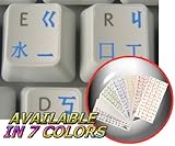Chinese Keyboard Stickers with Blue Lettering on Transparent Background