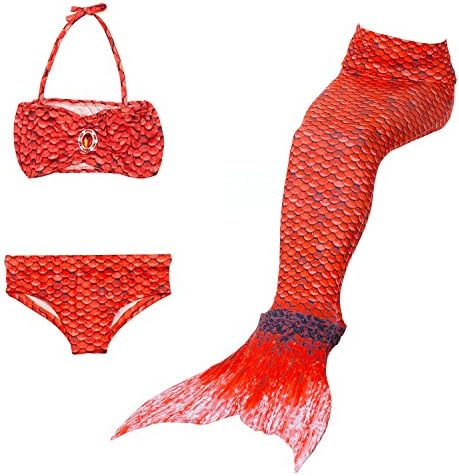 SilkCos Sparkle Mermaid Swimwear Tail, Kids Girls 4 Pieces Sets Swimmable Costume Swimwear with Monofin