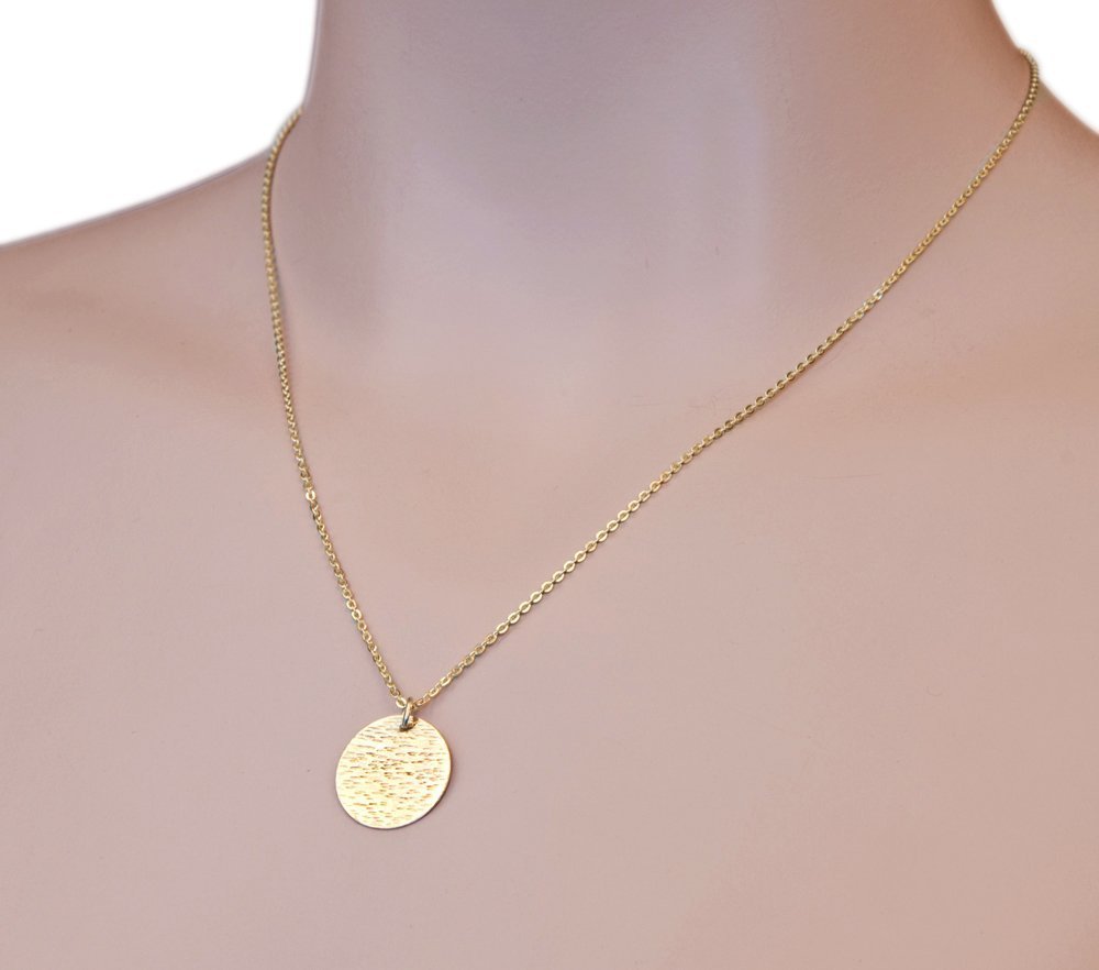 Gold Round Coin Pendant Chain Necklace 