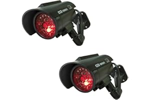 YUARISX Solar Powered Dummy Fake Security Camera Bullet CCTV Surveillance with Simulated LED Realistic Red Flashing Light and Security Warning Sticker Decal Indoor Outdoor, 2 Pack