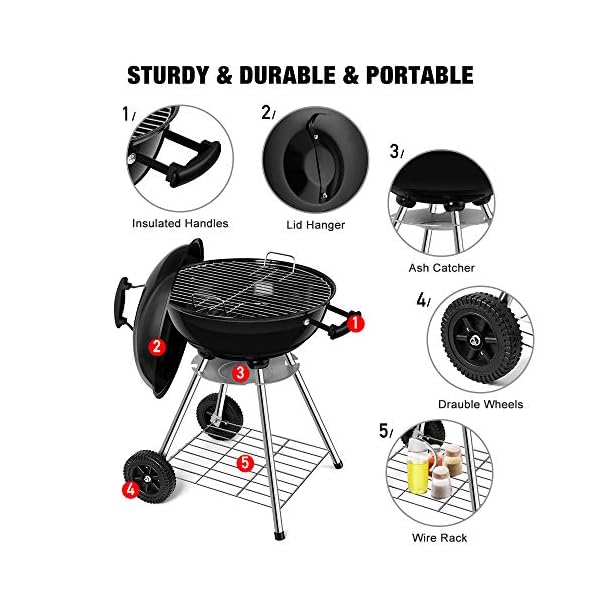 BEAU-JARDIN-Portable-Charcoal-Grill-for-Outdoor-18-inch-Barbecue-Grill-and-Smoker-Heat-Control-Round-BBQ-Kettle-Outdoor-Picnic-Patio-Backyard-Camping-Tailgating-Steel-Cooking-Grate-for-Steak-Chicken