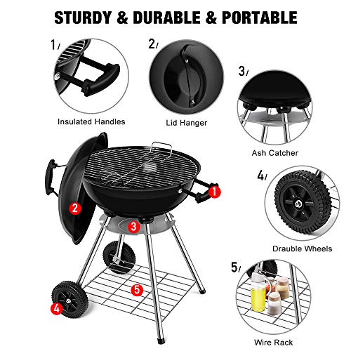 Portable Charcoal Grill for Outdoor Grilling 18inch Barbecue Grill and Smoker Heat Control Round BBQ Kettle Outdoor Picnic Patio Backyard Camping Tailgating Steel Cooking Grate for Steak Chicken Portable Charcoal Grill for Outdoor Grilling 18inch Barbecue Grill and Smoker Heat Control Round BBQ Kettle Outdoor Picnic Patio Backyard Camping Tailgating Steel Cooking Grate for Steak Chicken