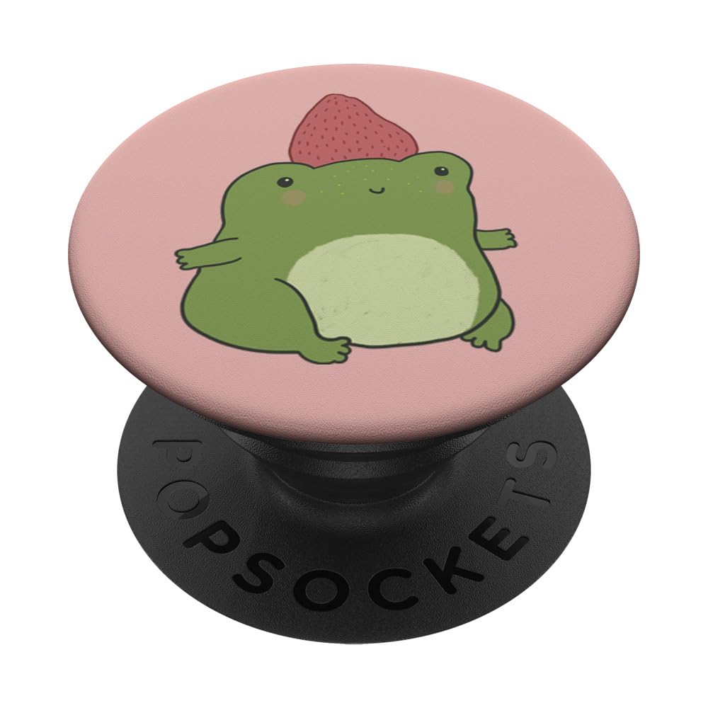 Frog with Strawberry Hat Kawaii Cottagecore Aesthetic PopSockets Adhesive PopGrip