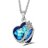 Caperci Valentines Day Gifts for Her Swarovski Elements Crystal Heart Pendant Necklace with "I Love You To The Moon and Back"