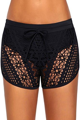 ENLACHICWomen's Lace Crochet Skirted Bikini Bottom Swimsuit Short Skort Swimdress