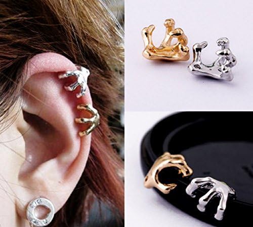 Dmeiling Stylish Skeleton Hand Ear Cuff Silver Plated Ear Bone Cartilage Cuff Wrap Clip Earring 2 Piece