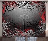 Ambesonne Abstract Curtains, Mystic Magical Forest Floral Swirls Leaves Nature Fading Ombre Effect, Living Room Bedroom Window Drapes 2 Panel Set, 108 W X 84 L Inches, Charcoal Grey Pale Ruby