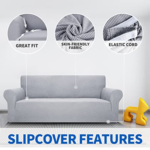 MAXIJIN Super Stretch Sofa Cover for 3 Seater, 1 Piece Universal Jacquard Spandex, Pet Friendly Protector (3 Seater, Silver Grey)