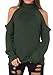 Simplee Apparel Women's High Neck Cold Shoulder Cable Knitted Sweater Pullover