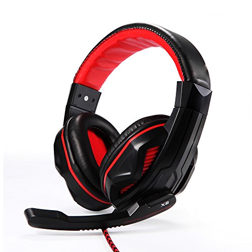 EasyAcc Two-Channel Stereo Gaming Headphones with Omnidirectional Microphone, Professional Music and Gaming Headset for Online Gaming, Desktop PCs, Laptops, Tablets, and More-Red
