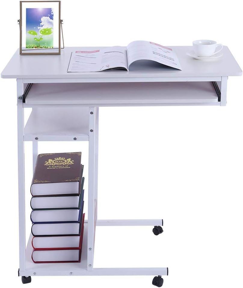 Peigen Mobile Bedside Computer Desk,Computer Student Laptop Desk,Lazy Bedside Laptop Table Four-tier Storage Placed Keyboard Sofa End Table