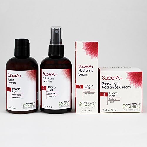 American Botanics SuperA+ Prickly Pear Mega Hydration Kit (Cleanser, Toner, Serum, Cream) - All-Natural, Vegan, Cruelty Free Botanical Skin Care