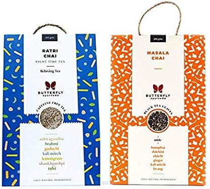Butterfly Ayurveda Tea Combo - (100g) Night Time Relaxing Tea & (100g) Immunity Boosting Masala Tea