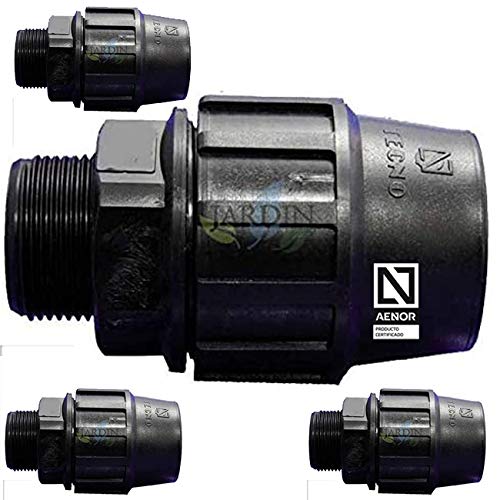 Pack of 4 x Polyethylene Male Link 25 mm x 3/4 inches. AENOR Certified Product Used in 25mm PE Pipes for Plumbing, Irrigation and Construction use.