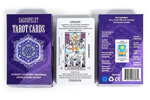 Tarot Cards with Meanings - Beginner Learning Set - Sheet with Common Spreads, Astrological Correspondences, Guidebook Included - Classic Design 78 Card Deck- Original Deck- FSC-Certified