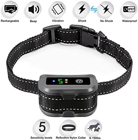 Bark Collar- 5 Adjustable Sensitivity and Intensity Levels-Dual Anti-Barking Modes:Beep+Vibration/Shock-Rechargeable &amp;Waterproof -Humane &amp; Harmless Anti Barking Collar for Small Medium, Large Dog