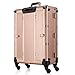 Ovonni LED Makeup Train Case, Lighted Rolling Travel Portable Cosmetic Organizer Box with Mirror & 4 Detachable Wheels, Professional Artist Trolley Studio Free Standing Workstation, Rose Gold