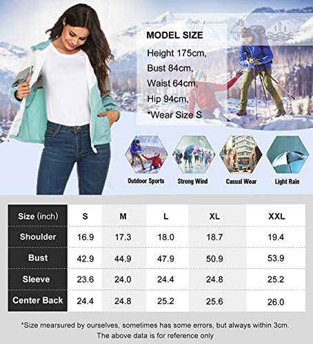 SoTeer Womens Lightweight Rain Jacket Hooded Raincoat Active Outdoor Waterproof Windbreaker (Aqua Green, L)