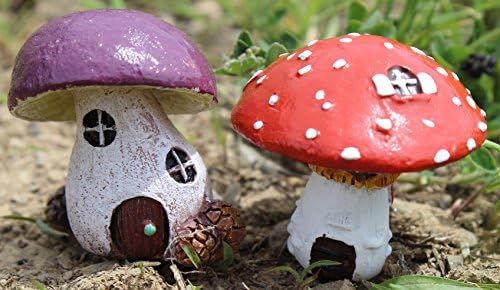 Fiddlehead Fairy bundle of 2 Micro Miniature 3.5" Mushroom Home Stakes - Bolete Mushroom and Fly Agaric Mushroom